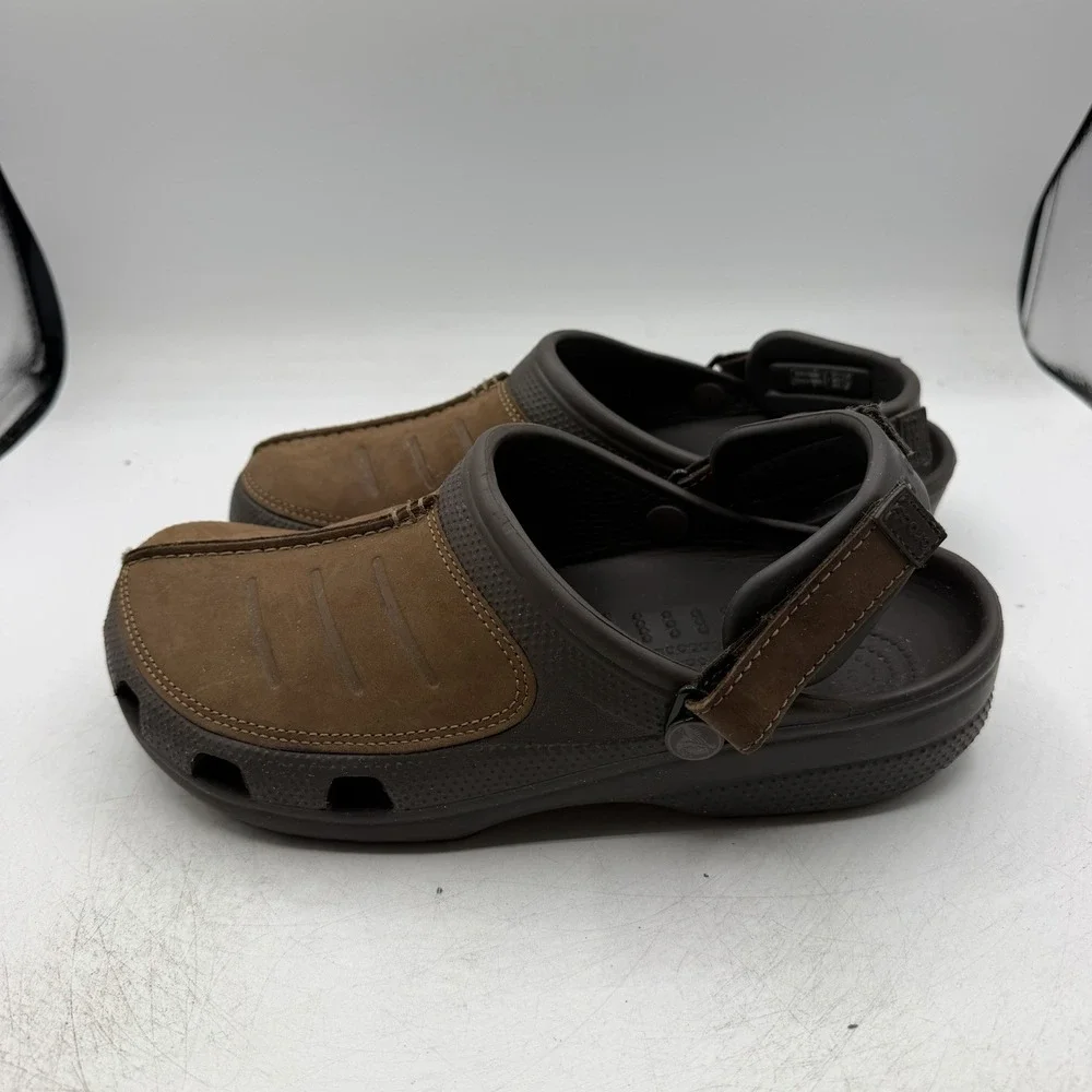 Crocs Yukon Mesa Clog Mens Sz 9 Espresso Brown Leather Adjustable Strap Shoes